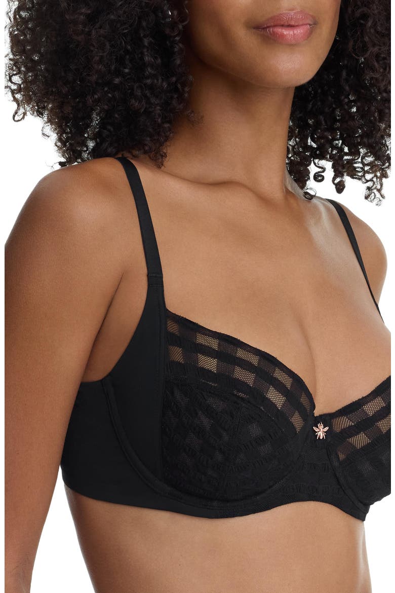 Bonbon Full Coverage Gingham Lace Bra, Alternate, color, Black
