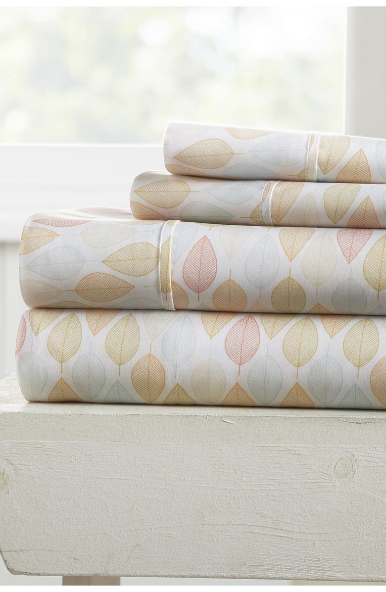 IENJOY HOME Our Elegant Fall Foliage Pattern 4-Piece Sheet Set - Yellow - Queen, Main, color, Yellow