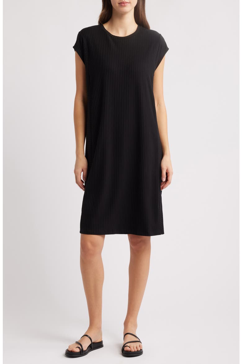 Cap Sleeve Rib Dress, Main, color, BLACK