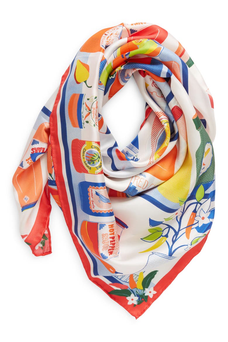 hot sauce silk square scarf, Alternate, color, RED MULTI