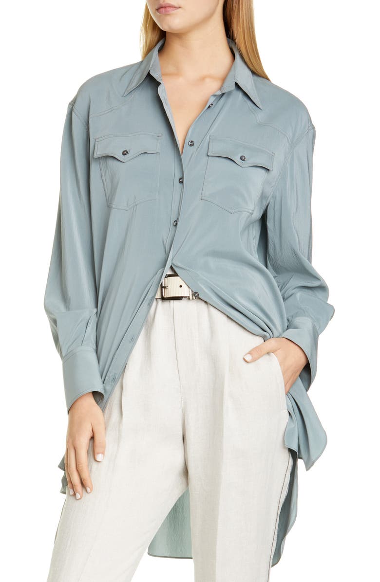 Brunello Cucinelli Longline Silk Shirt, Main, color,