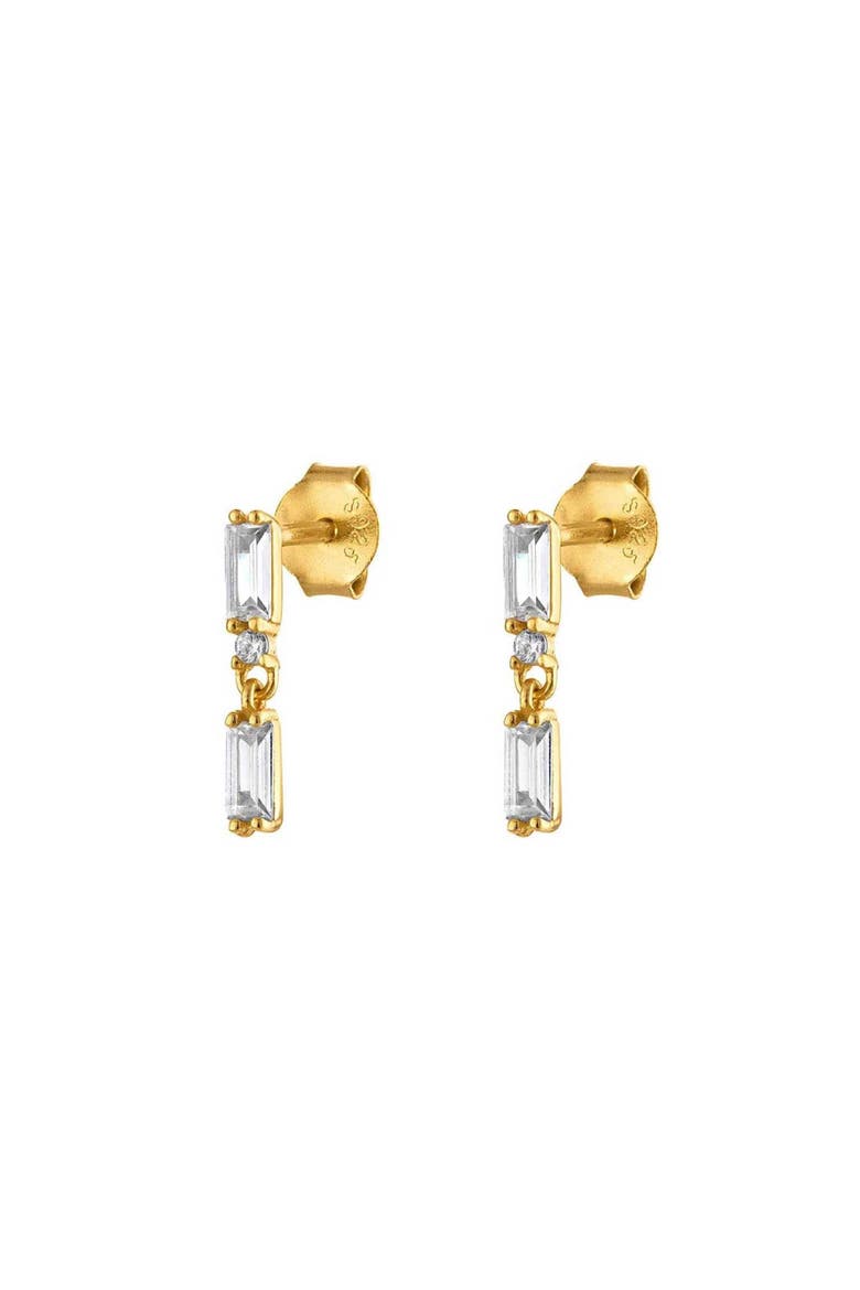 Pave Double Baguette Gold Drop Earrings, Main, color, Gold