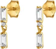 Outofoffice Pave Double Baguette Gold Drop Earrings