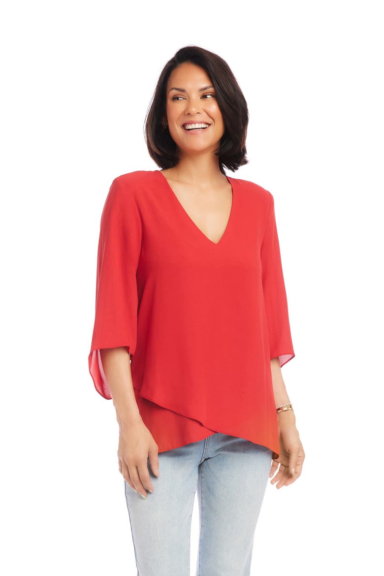 Asymmetrical Crepe Top, Alternate, color, CHERRY