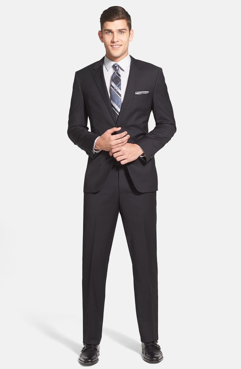 BOSS 'James/Sharp' Trim Fit Black Super 120s Wool Suit, Main, color, 