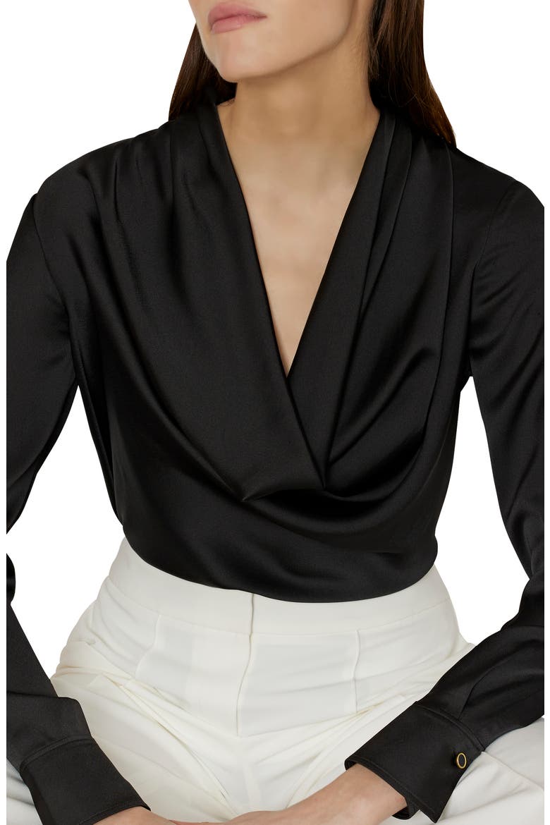 Nancy Cowl Neck Satin Top, Alternate, color, BLACK