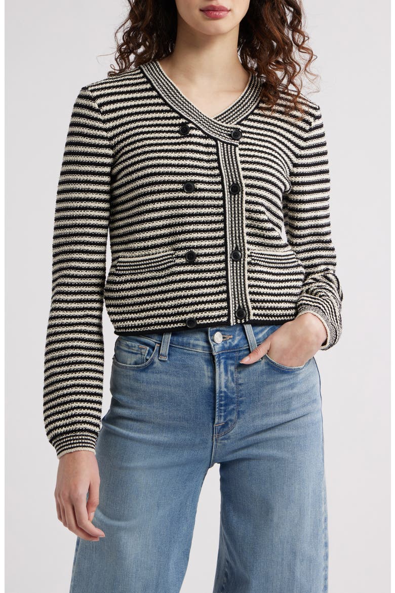 The Court Double Breasted Cardigan, Main, color, BLACK MULTI