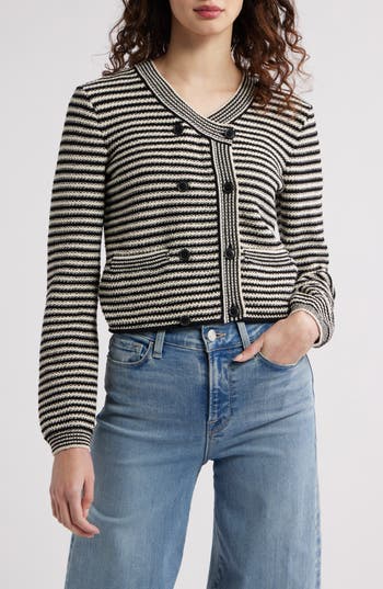 Frame Womens Black Multi The Court Striped Cotton-blend Cardigan In Multi