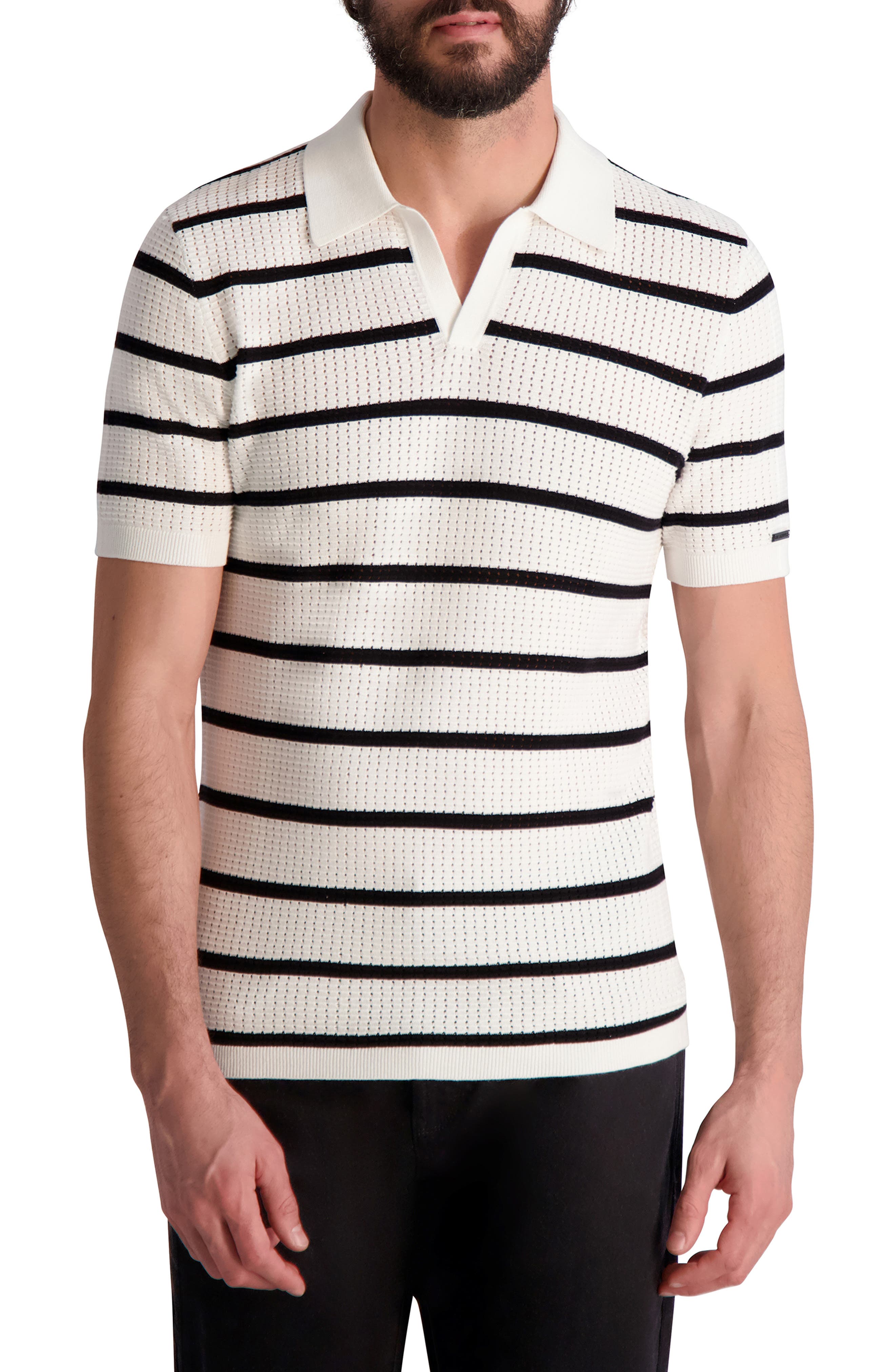 Striped Crochet Johnny Collar Polo