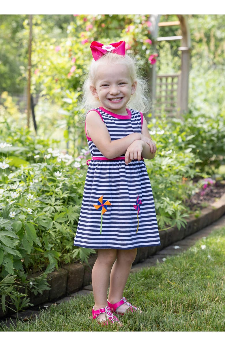 Florence Eiseman Stripe Knit Dress With Pinwheels, Alternate, color, Navy / White