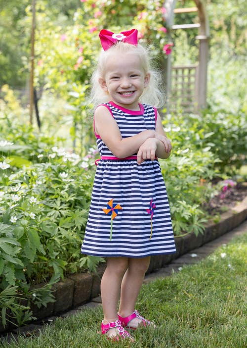 Shop Florence Eiseman Stripe Knit Dress With Pinwheels In Navy/white