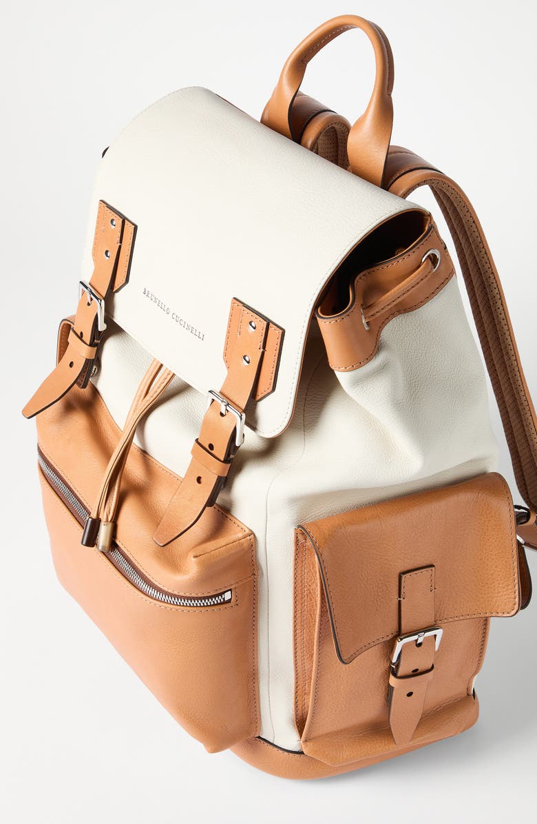 Brunello Cucinelli Calfskin and cowhide backpack, Alternate, color, Ivory
