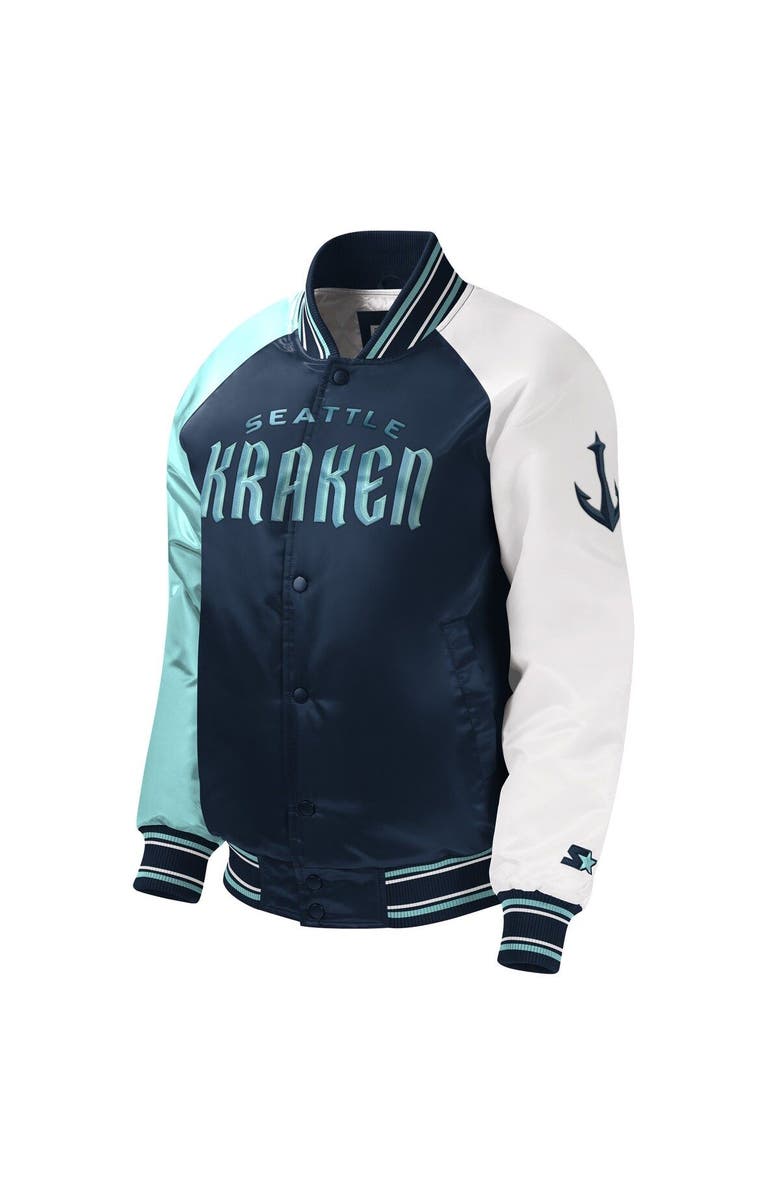 STARTER Youth Starter Deep Sea Blue Seattle Kraken Raglan Full-Snap Varsity Jacket, Alternate, color, Navy