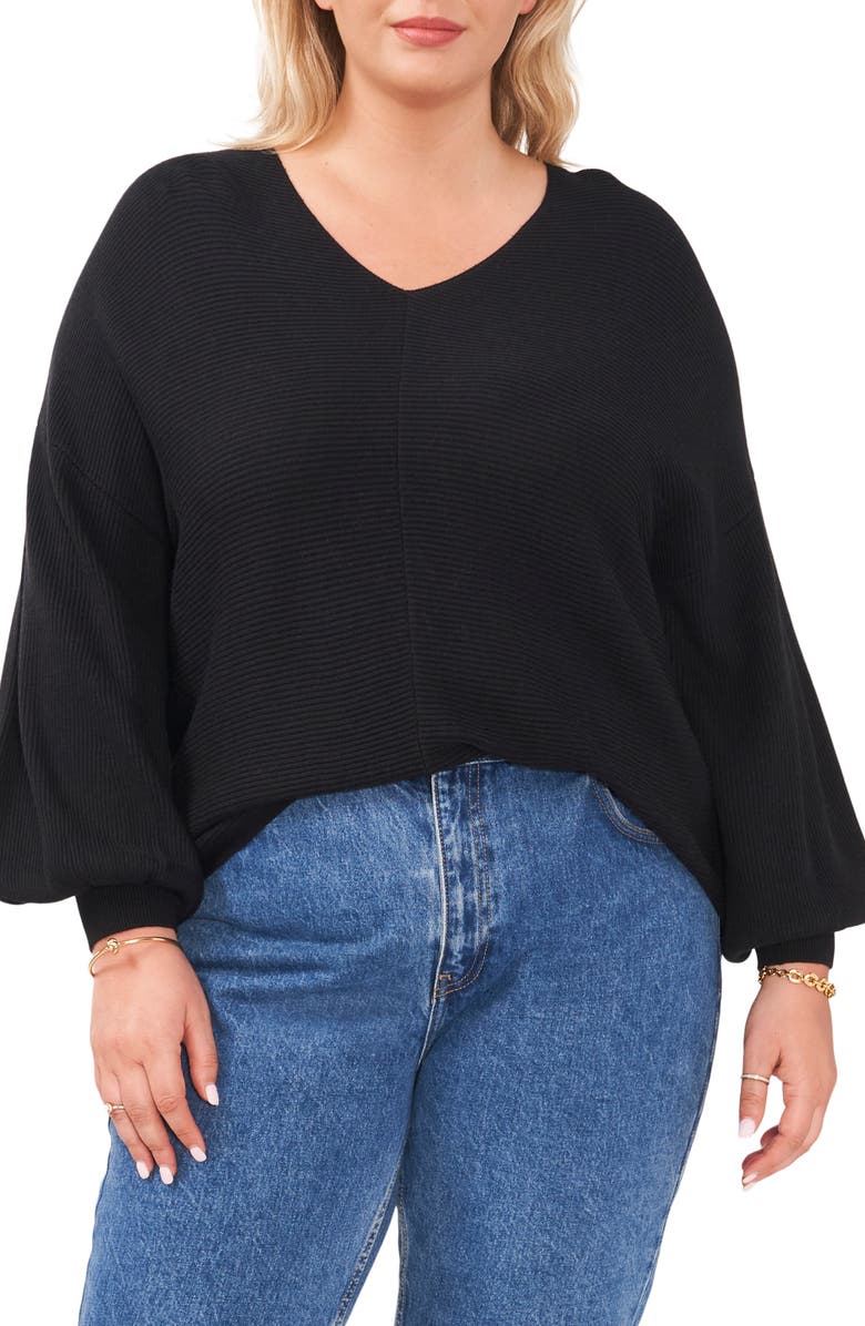 1.STATE Rib V-Neck Blouson Sleeve Sweater, Main, color,