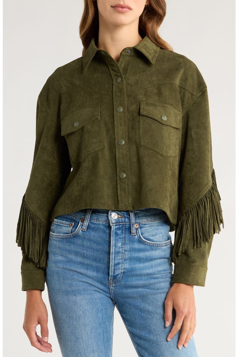 Faux Suede Fringe Jacket, Alternate, color, KALE CHIPS