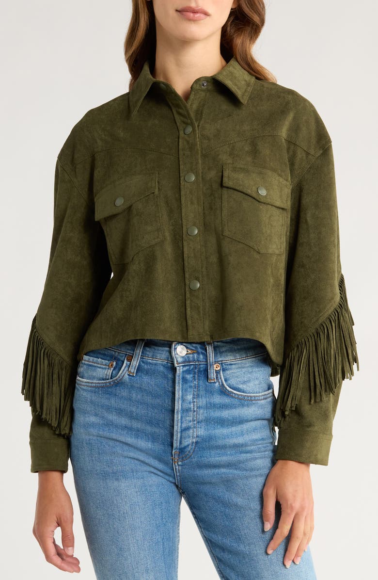 BLANKNYC Faux Suede Fringe Jacket, Alternate, color, Kale Chips