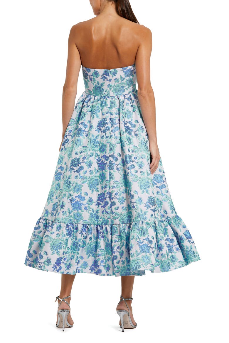 Floral Brocade Strapless A Line Midi Dress, Alternate, color, Blue Multi