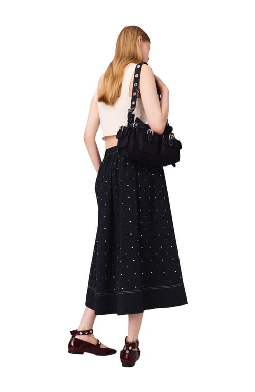 Maje Studded Flared Cotton Skirt In Black