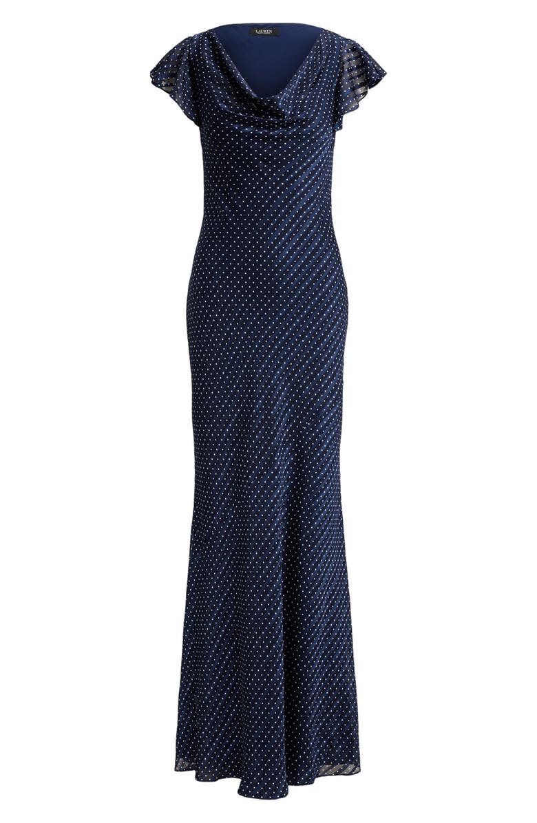 Lauren Ralph Lauren Lusita Burnout Cowl Neck Gown, Alternate, color, Navy Blue/ White