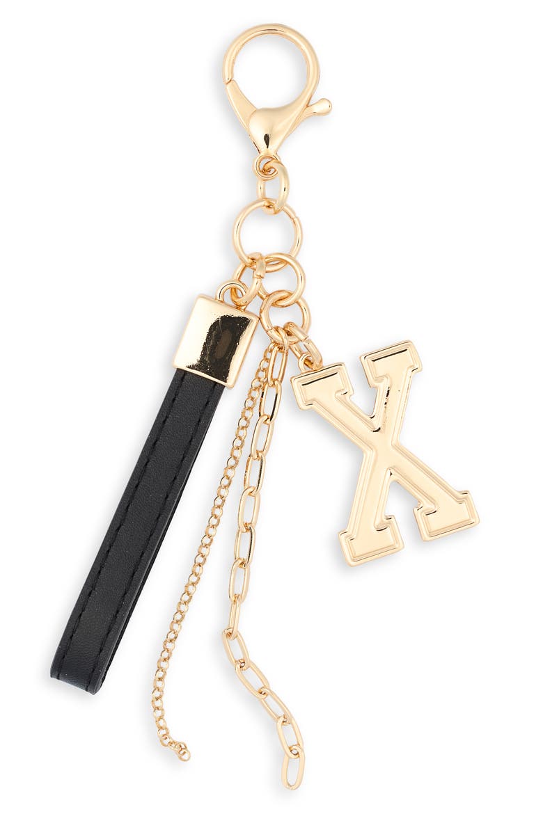 Varsity Initial Bag Charm, Main, color, X- BLACK- GOLD
