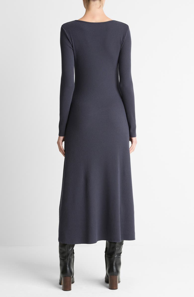 Vince Rib Scoop NeckLong Sleeve Midi Dress, Alternate, color, Night Marine