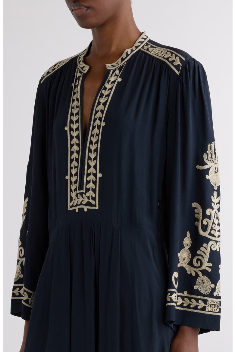 Feliana Embroidered Long Sleeve Maxi Dress, Alternate, color, BLACK