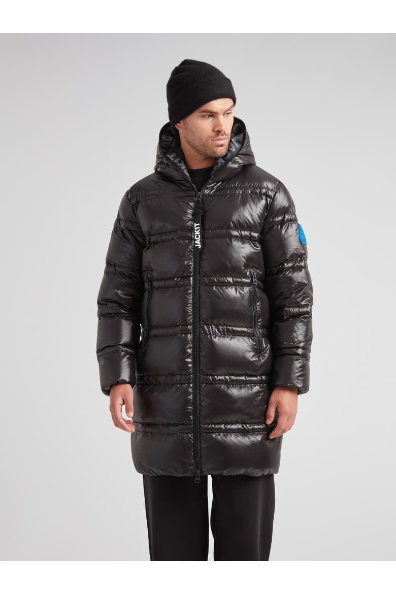 R4D Tramline Hooded Long Puffer Coat, Main, color, BLACK