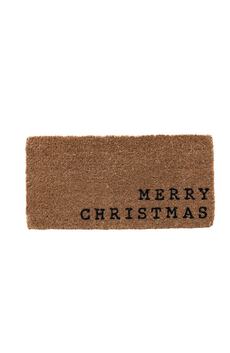 Storied Home Holiday Coir "Merry Christmas" Doormat, Natural and Black, Main, color, 