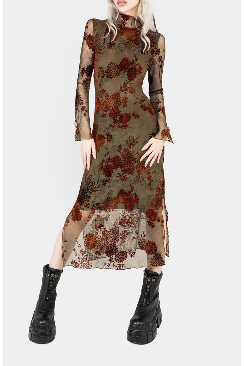 Rosaleigh Flock Velour Mesh Midaxi Dress, Main, color, Green