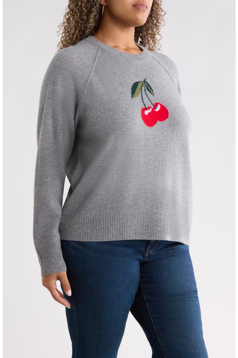 Intarsia Wool & Cashmere Sweater, Alternate, color, HEATHER GREY CHERRY