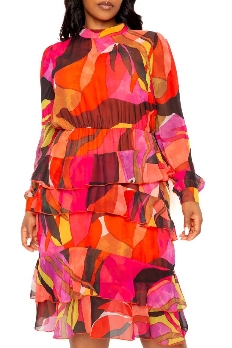 Long Sleeve Tiered Dress, Alternate, color, MULTI