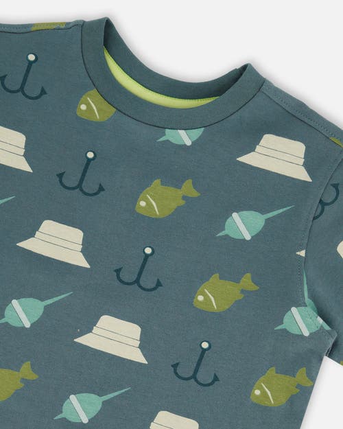 Deux Par Deux Little Boy's Printed Organic Cotton Tee Teal And Peach In Teal And Peach