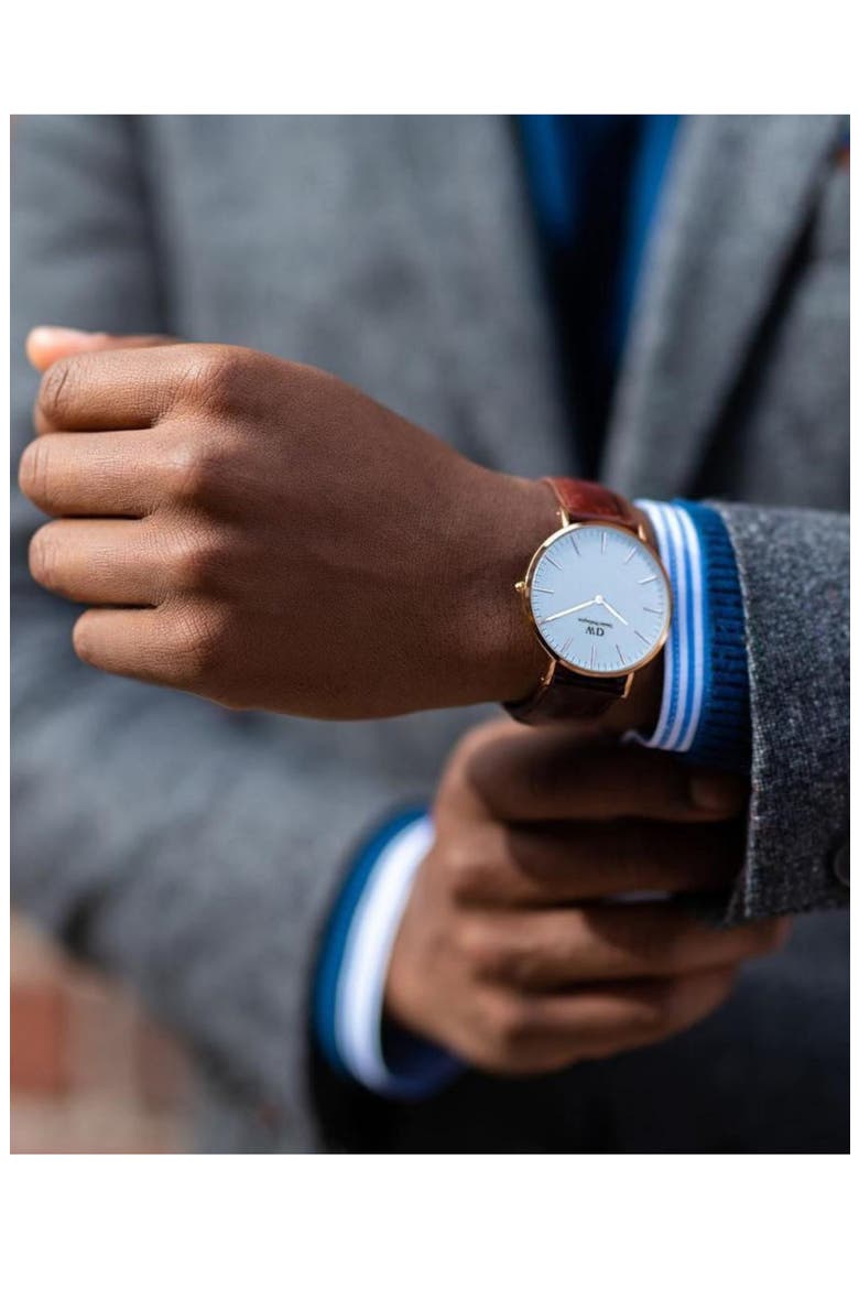 Classic St. Mawes Leather Strap Watch, 40mm, Alternate, color, ROSE GOLD/ EGGSHELL