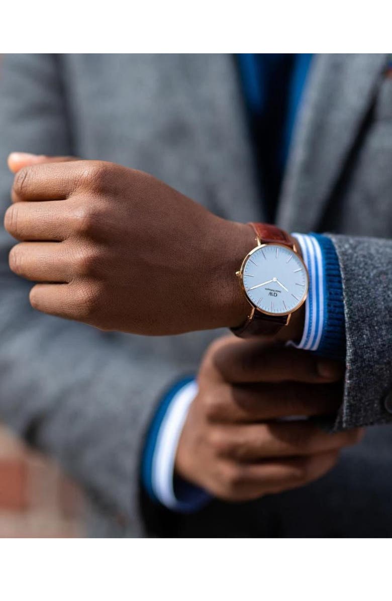 Daniel Wellington Classic St. Mawes Leather Strap Watch, 40mm, Alternate, color, Rose Gold/ Eggshell