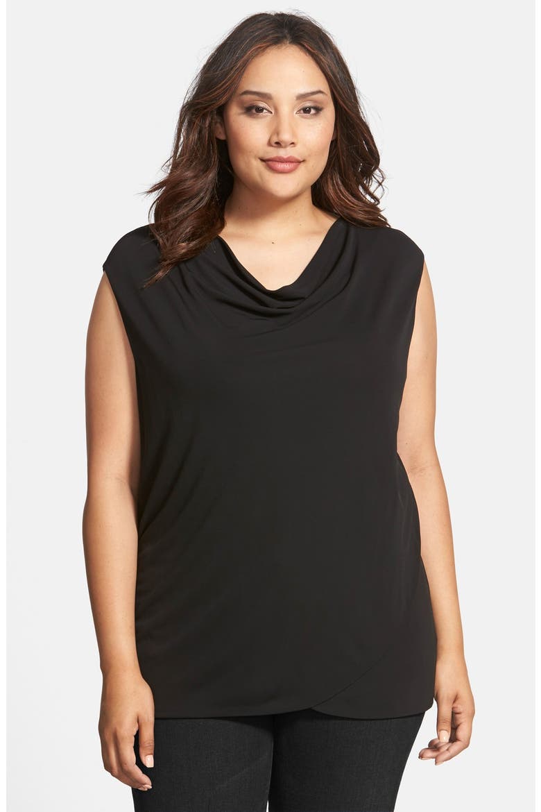 'Vienna' Crepe Drape Neck Top, Main, color, BLACK