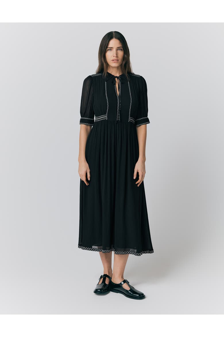 Emma Georgette Embroidered Midi Dress, Main, color, Black