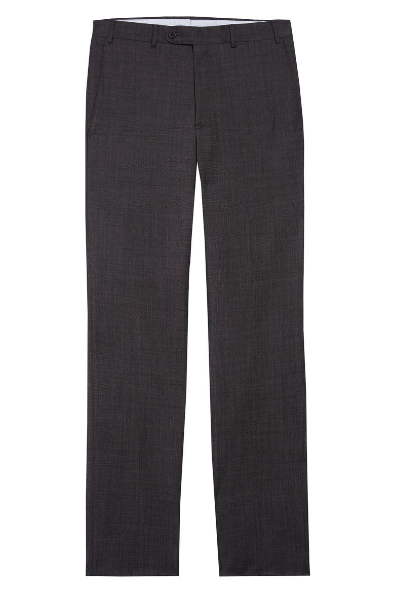 Torino Flat Front Solid Wool Trousers, Main, color, GREY MAGNET TEXTURE