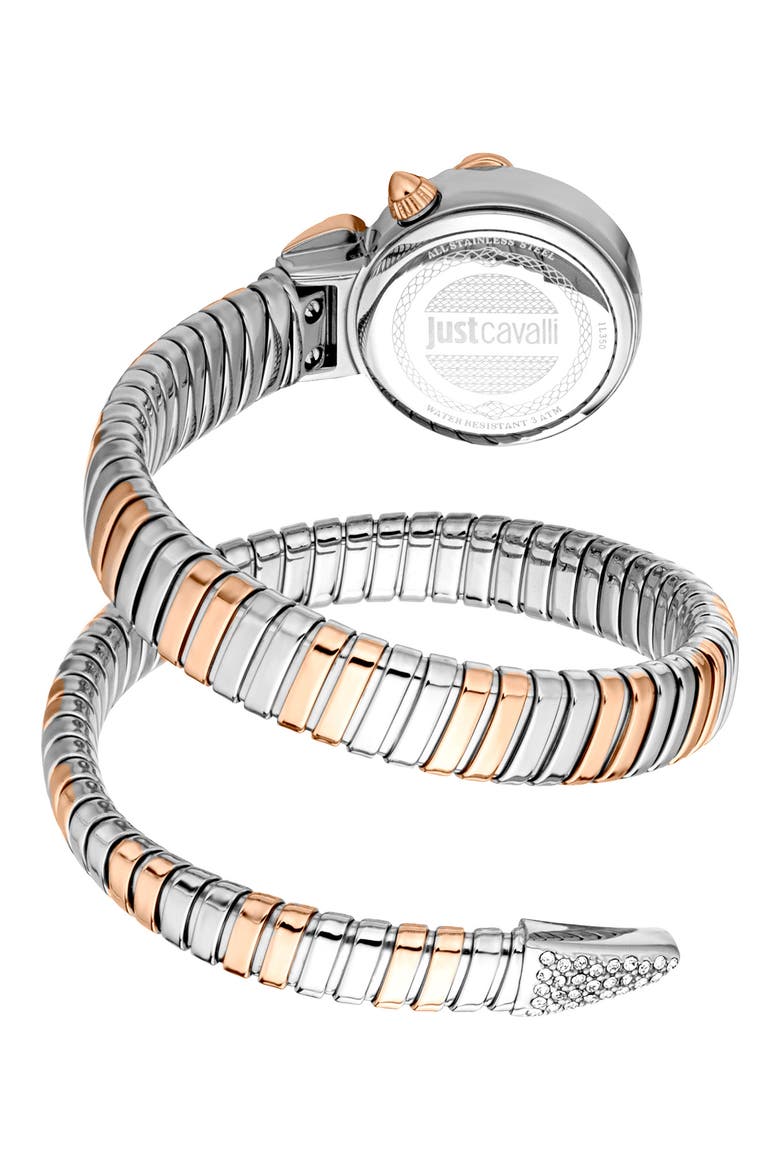 Radiosa Snake Wraparound Bracelet Watch, 22mm, Alternate, color, SILVER/ ROSE GOLD