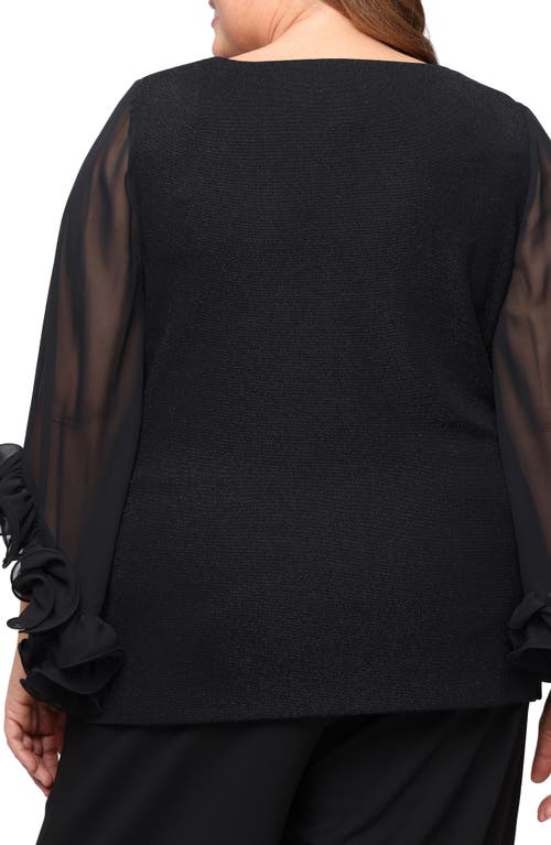 Alex Evenings Metallic Sheer Sleeve Top In Black