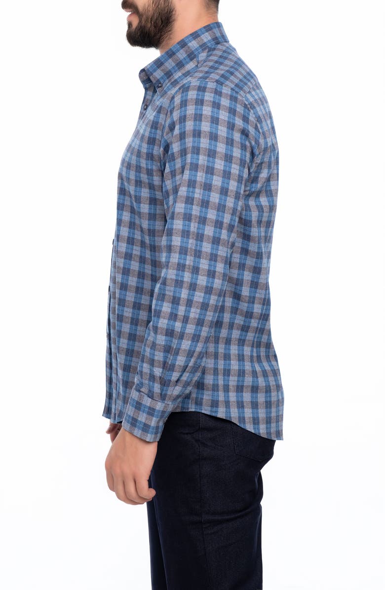 VELLAPAIS Plaid Brushed Cotton Slim Fit Button Down Shirt, Alternate, color, Blue