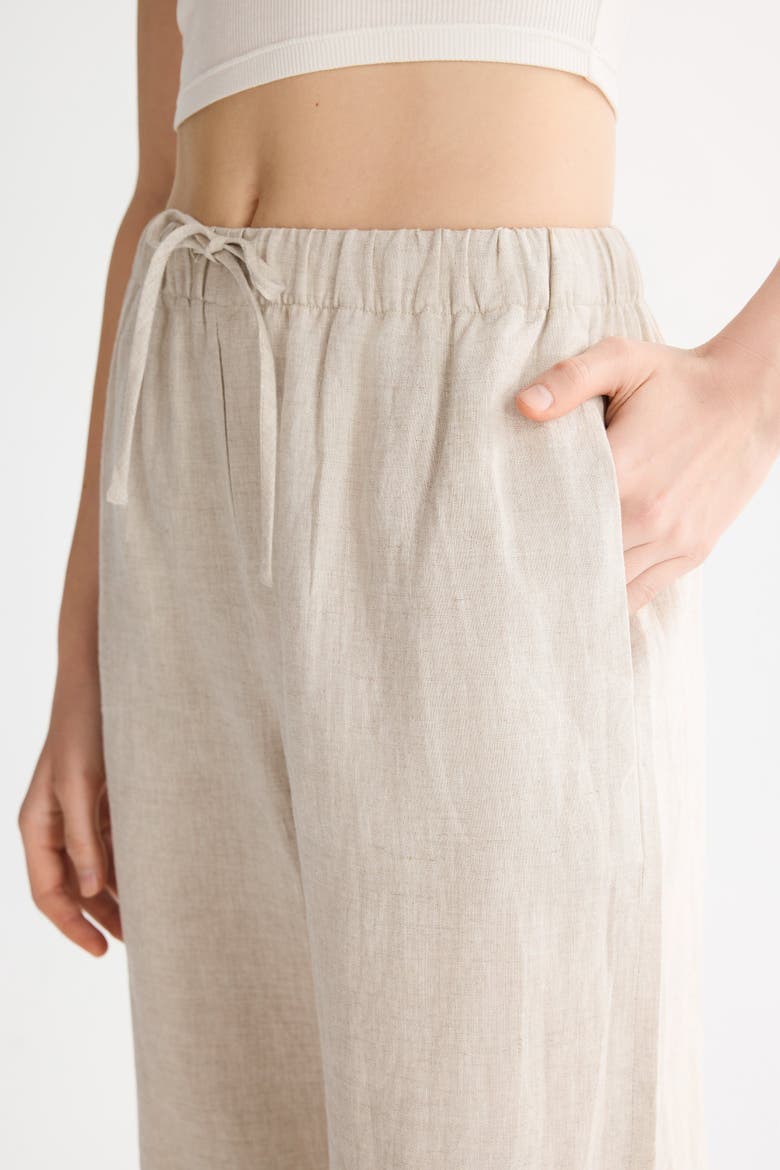 Oversized Linen Wide-Leg Drawstring Pants, Alternate, color, Beige
