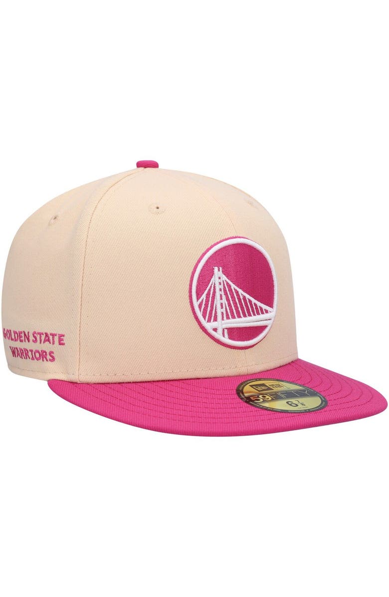 New Era Men's New Era Orange/Pink Golden State Warriors Passion Mango 59FIFTY Fitted Hat, Alternate, color,
