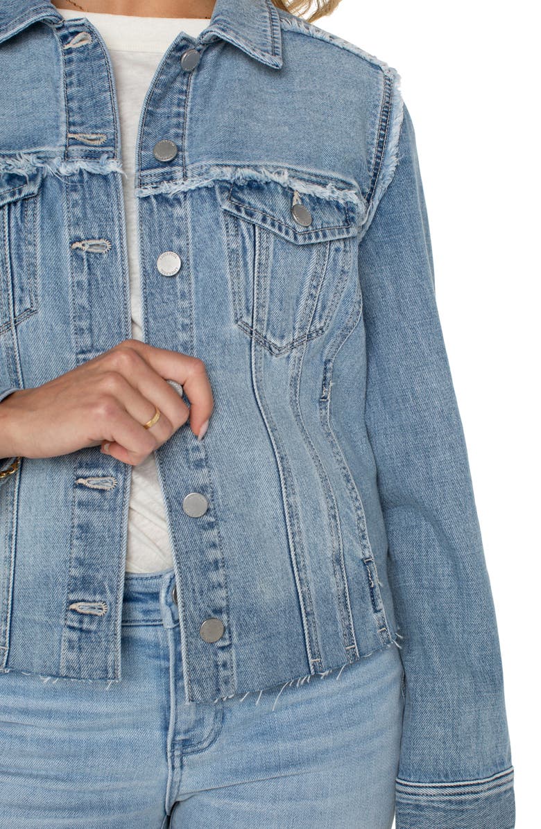 Liverpool Los Angeles Multi Frayed Denim Trucker Jacket, Alternate, color, 