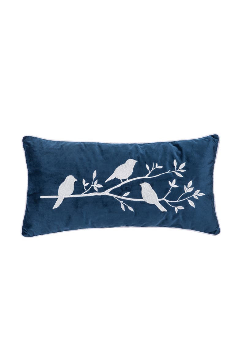 Birds On Branch Navy Blue Velvet Lumbar Accent Pillow 12" x 24", Main, color, Blue