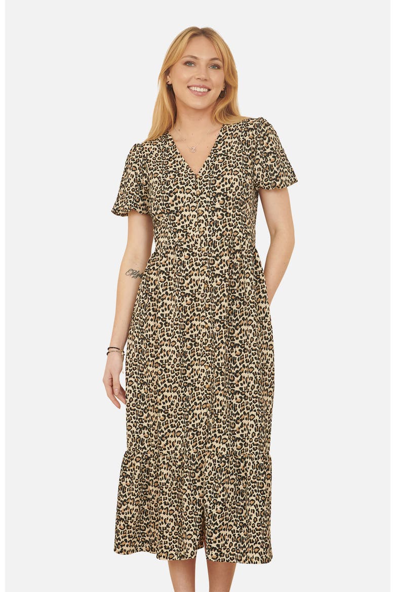 Pleated Button Through Midi Dress, Alternate, color, Brown