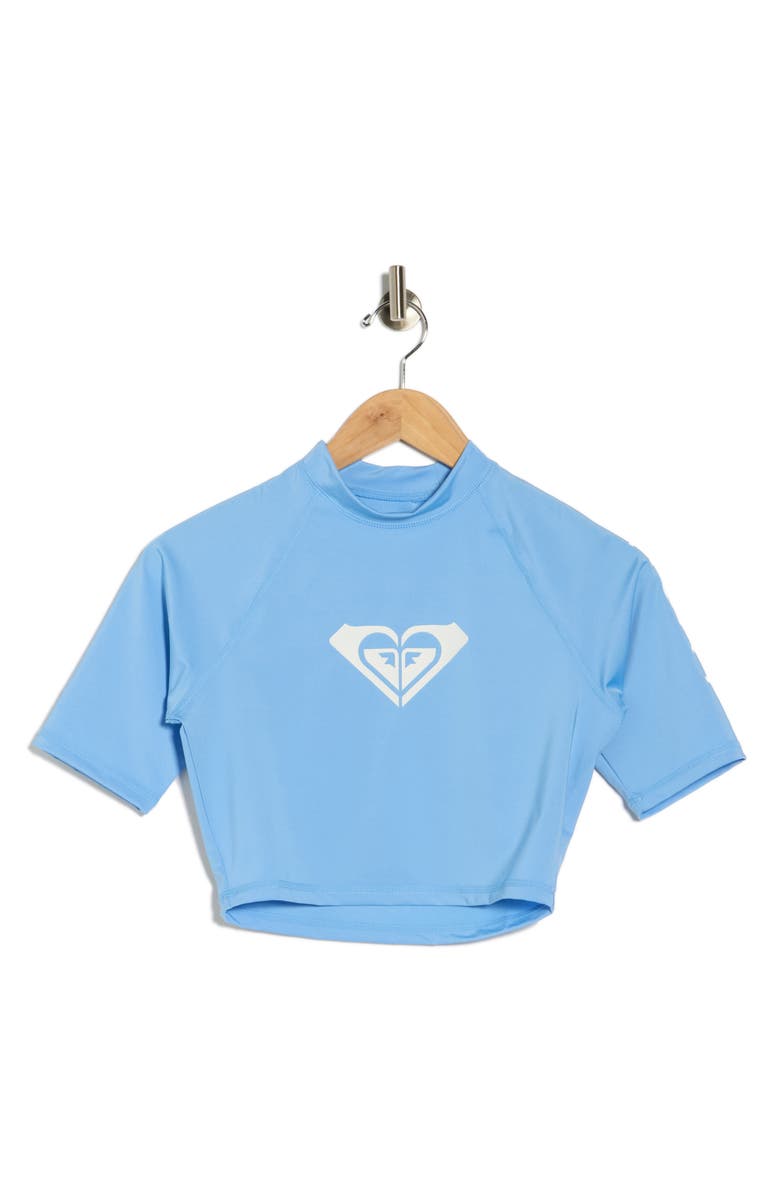 Roxy Barrel Rider Crop Rashguard, Main, color, Powder Blue