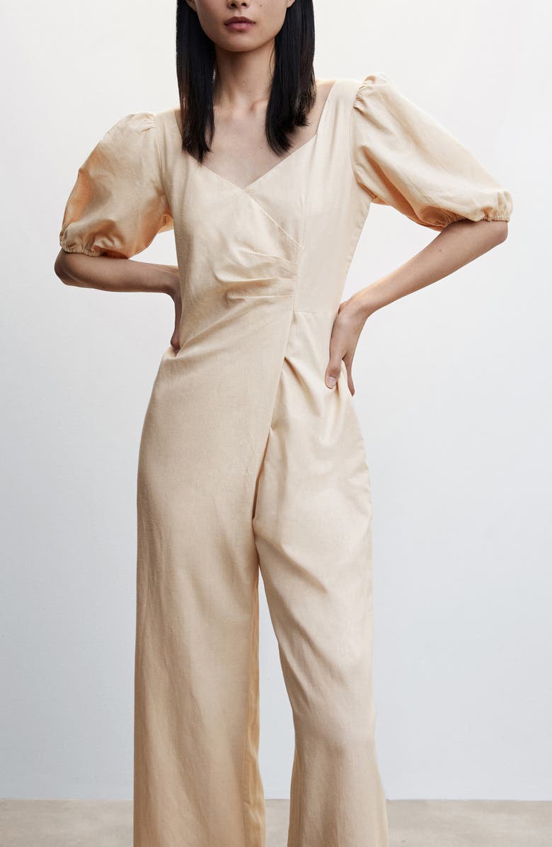 MANGO Puff Sleeve Jumpsuit, Alternate, color, 