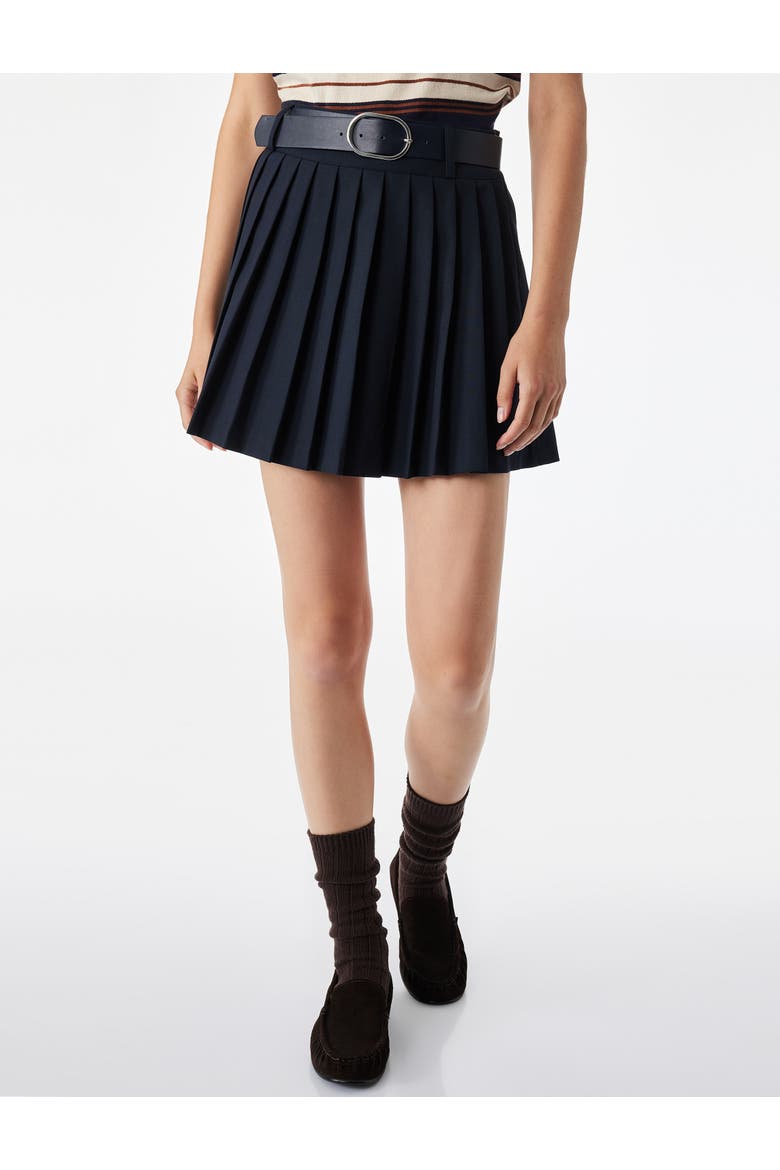 Pleated Mini Skirt With Belt, Alternate, color, NAVY