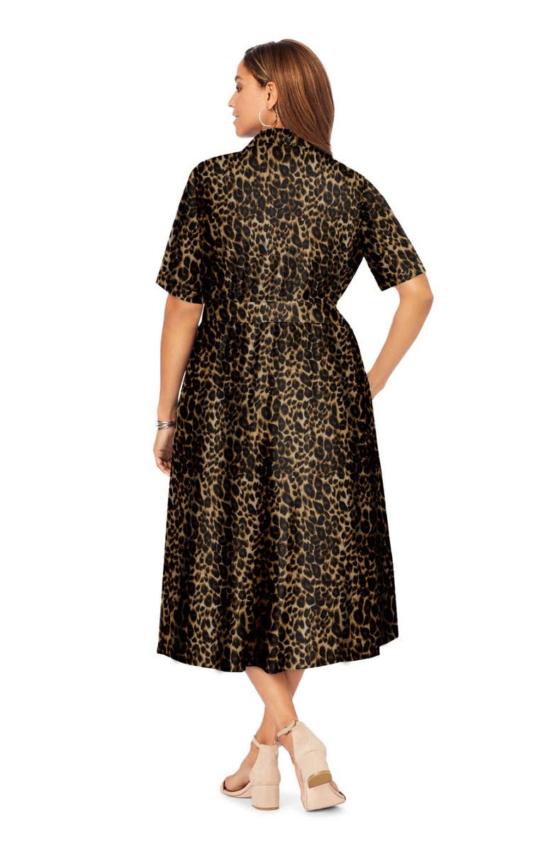 Jessica London Soft Denim Shirtdress, Alternate, color, Brown Painterly Cheetah