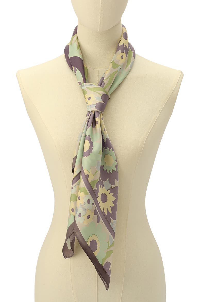 Laurel Floral Script Silk Scarf, Alternate, color, TEAL MULTICOLOR